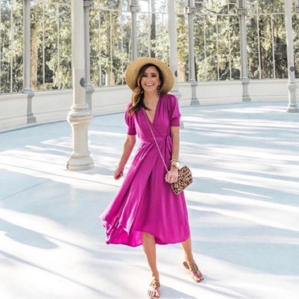 Anthropologie Maeve Breanna Wrap Dress Bright Pink Size 6